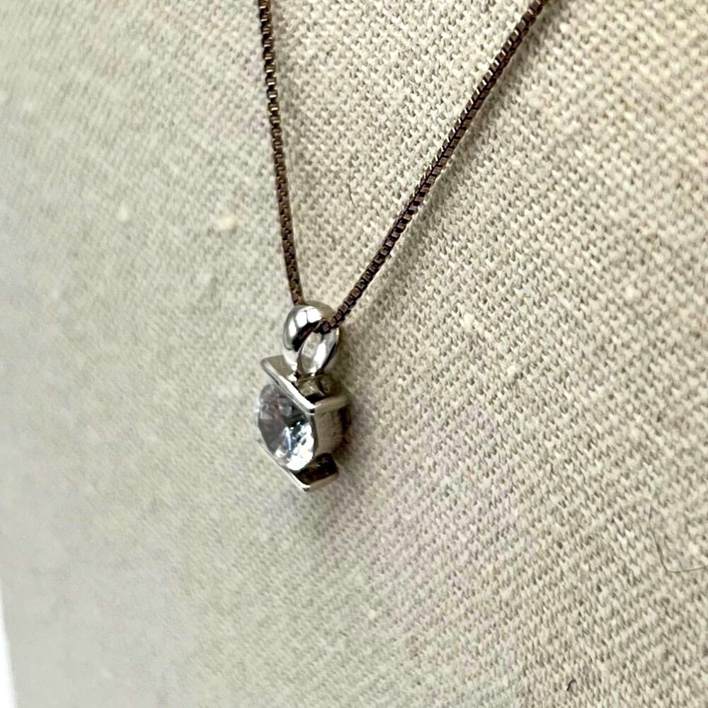 Italian 925 Sterling Necklace With Sterling Cubic Zirconia Solitaire Pendant. - Picture 7 of 10